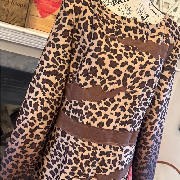 Vintage LISA RENE ANIMAL PRINT DRESS BY DONNA VINCI Fringe Sz 10 Brown Suede Tan - Picture 2 of 9